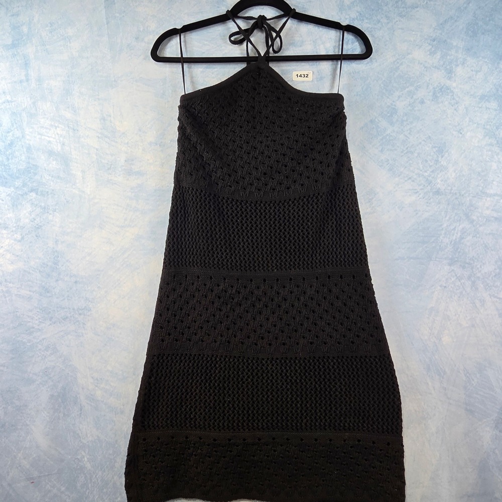 Old Navy Womens Black Crochet Knit Halter Dress Pointelle Tassel Summer‎ Small